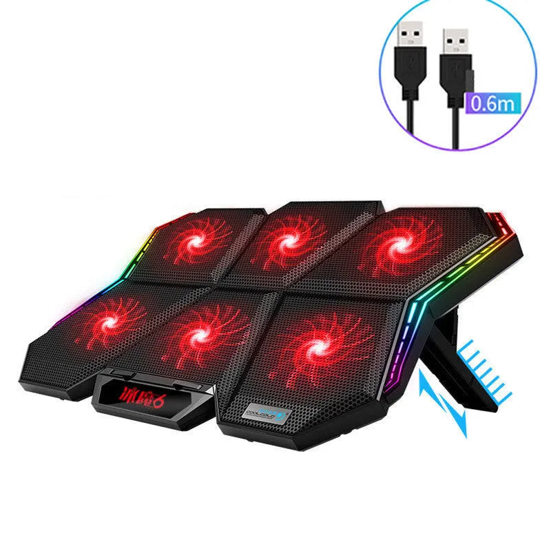 Ice Magic 6 notebook cooling pad with six black fans on red plastic base