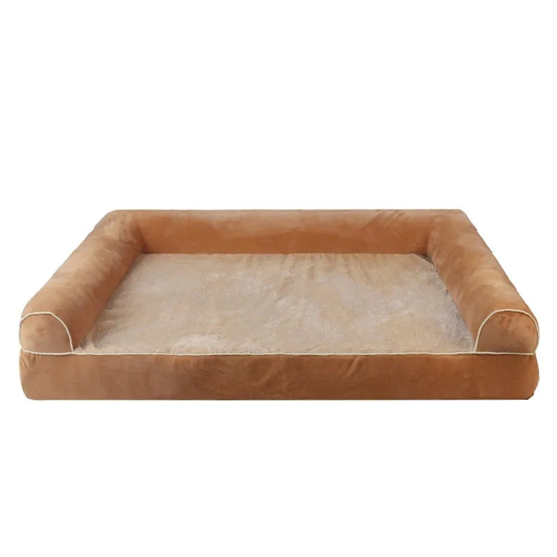 Square sponge dog bed with cloth cover in blue colour, showing breathable cooling design