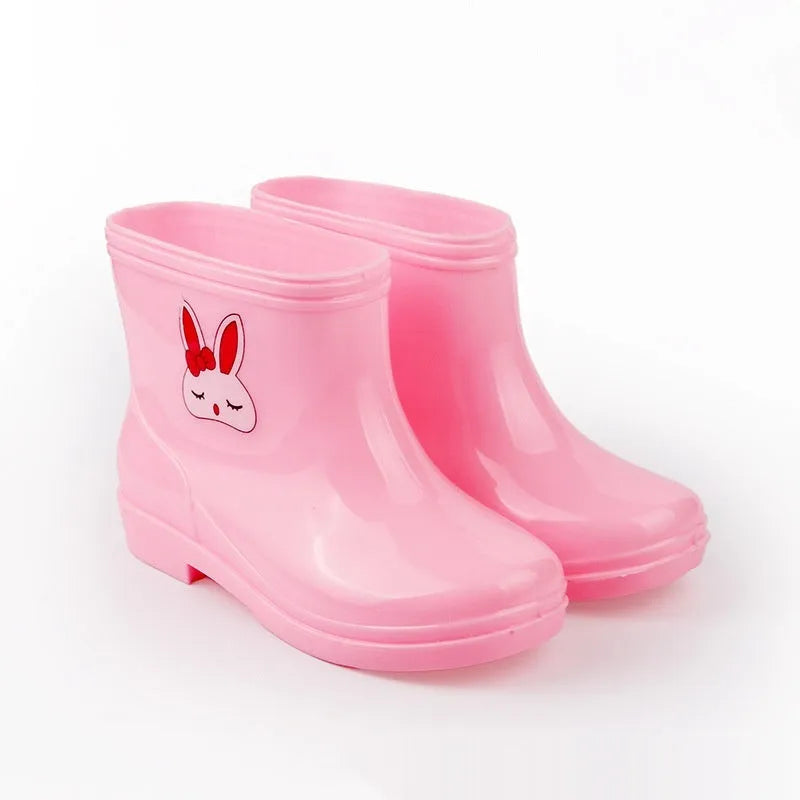 Children's non-slip rain boots with plastic upper, mid-calf length, solid colour, autumn winter student shoes