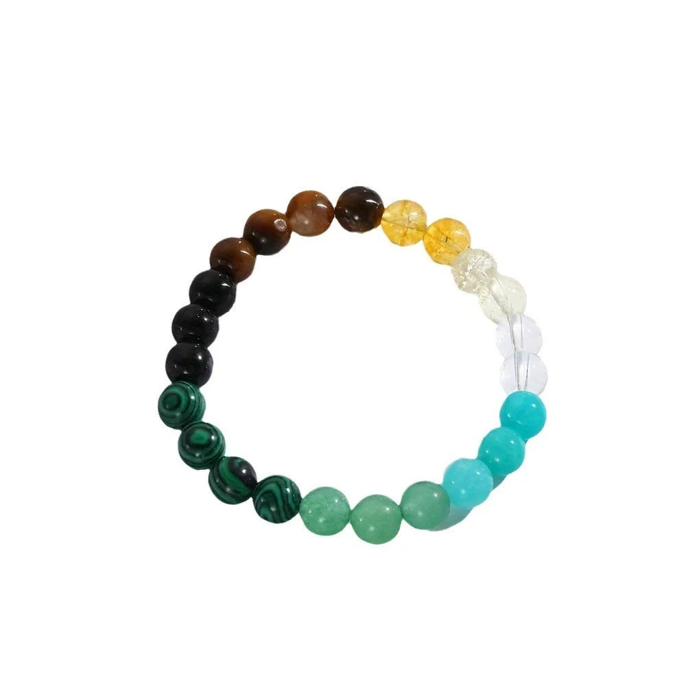Natural stone bracelet with citrine, dongling stone, and malachite in a crystal setting, unisex design