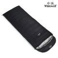 Black outdoor sleeping bag with goose down insulation and tear-resistant nylon fabric