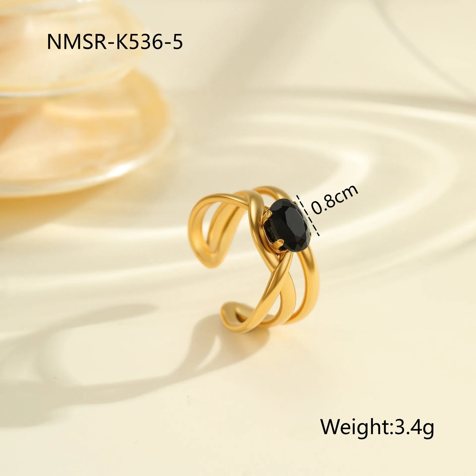Adjustable open mouth women's ring with geometric design and zircon accents on stainless steel band