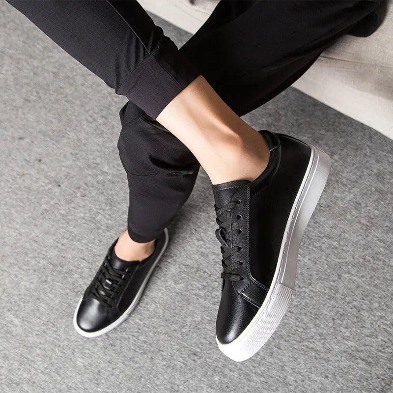 Men's summer sports leather sneakers low-top board shoes white black and white all black sizes 35-47