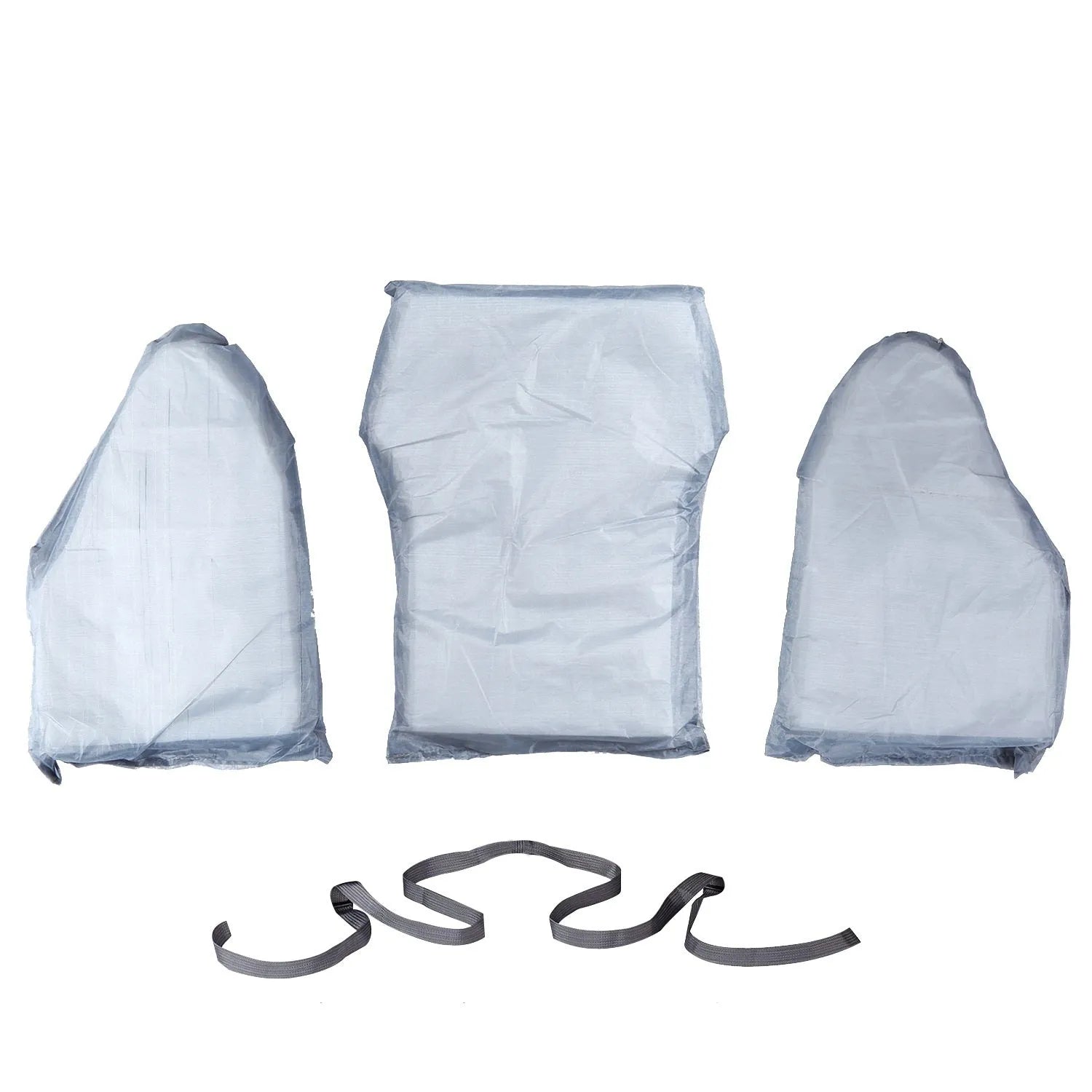 Grey fishing life jacket with multiple pockets and reflective strips showing removable foam buoyancy inserts