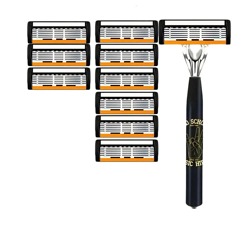 Black six-layer manual shaver handle with multiple blade configurations for barber tools