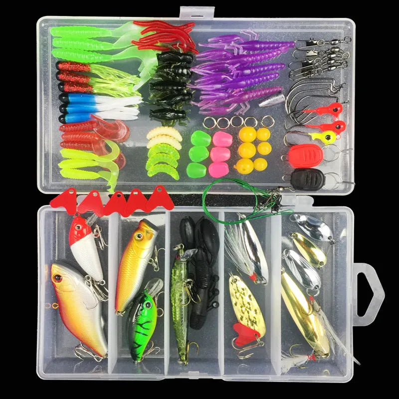 Junior fishing lure suit multi-pack with soft plastic baits in PP storage box, available in multiple piece counts