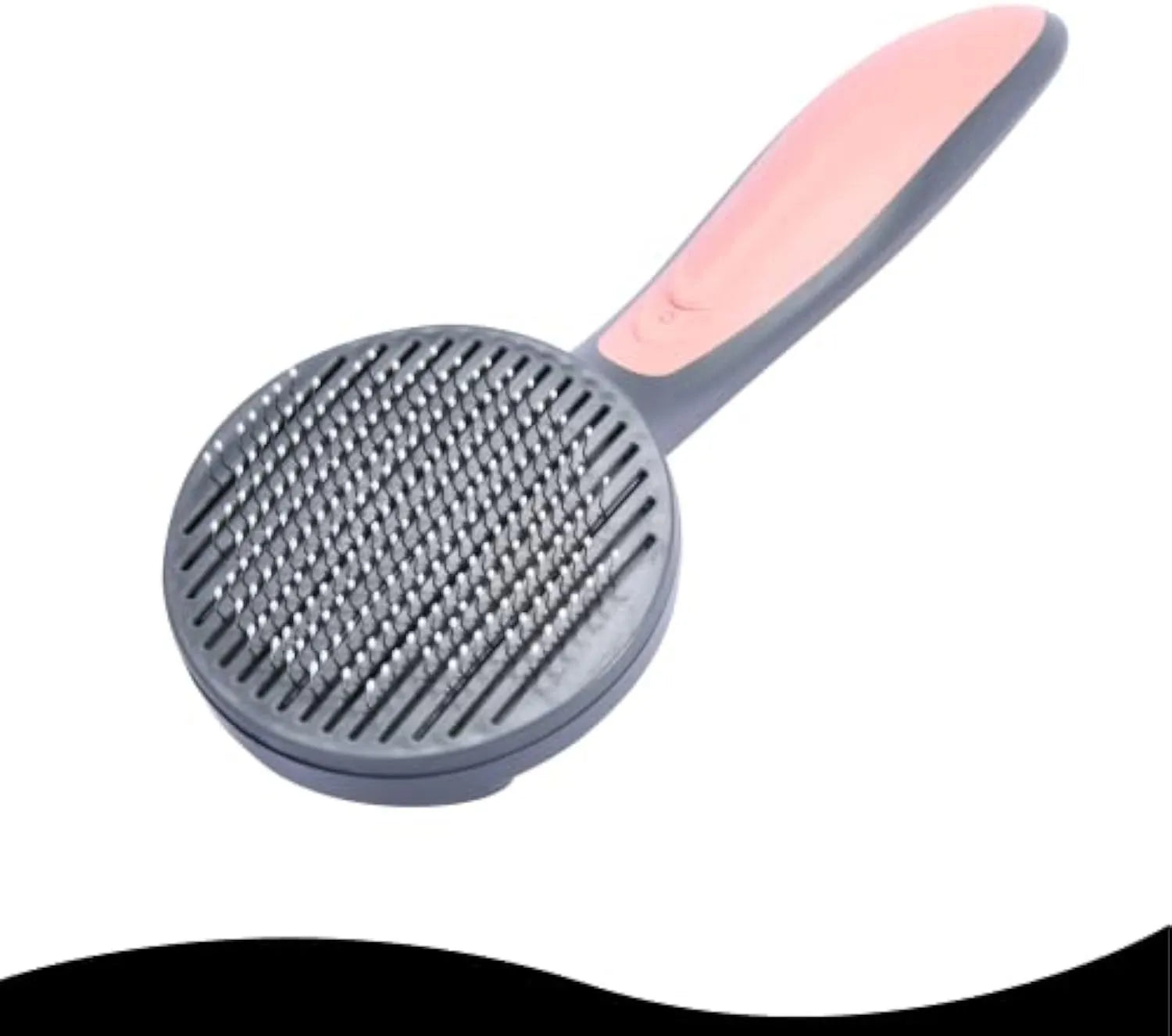Grey, green, or pink self-cleaning slicker brush for grooming cats and dogs on a white background