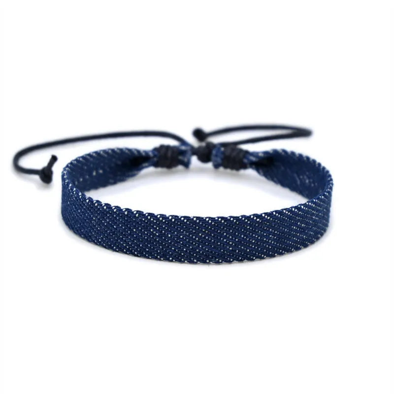Denim fabric bracelet strap with national style design for unisex wear