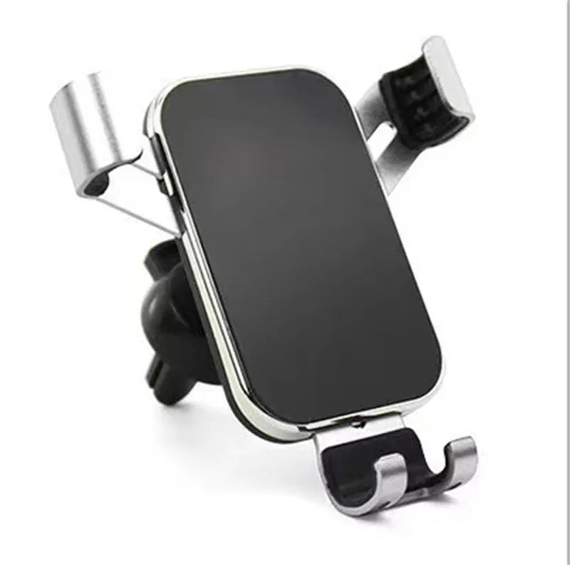 Car aluminium alloy mobile phone holder electroplated finish in black on car dashboard