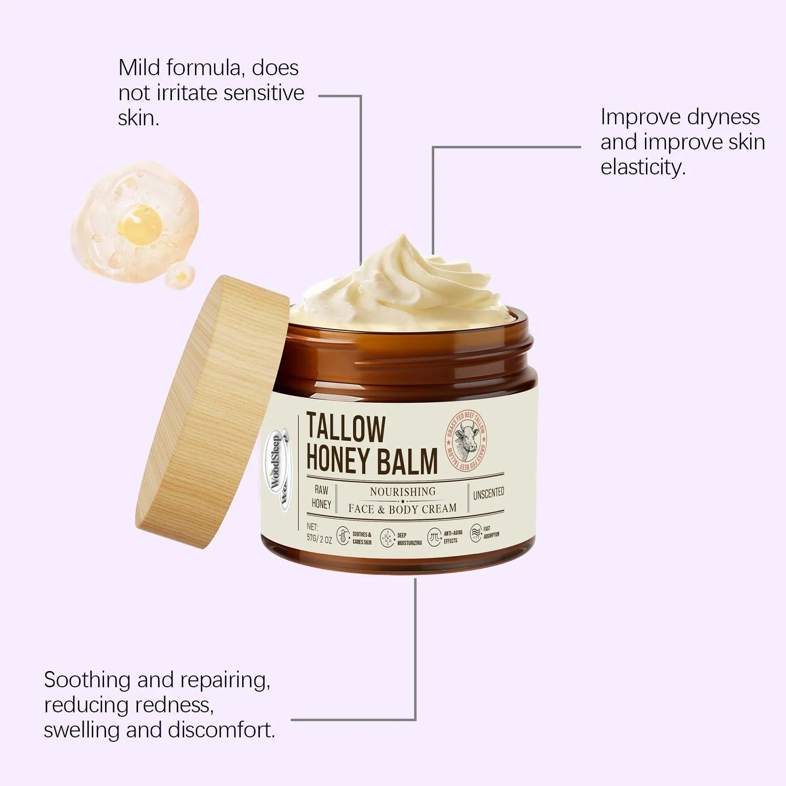 57g pot of Tallow Honey Skin Repair Moisturizing Cream on a clean surface