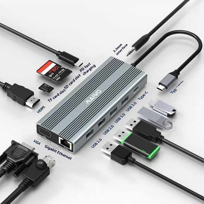 Steam Deck six-in-one aluminium docking station with Type-C cable, HDMI, USB, and Ethernet ports.