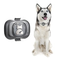 Black GPS pet tracker unit with hanging rope for attachment to a dog or cat collar.