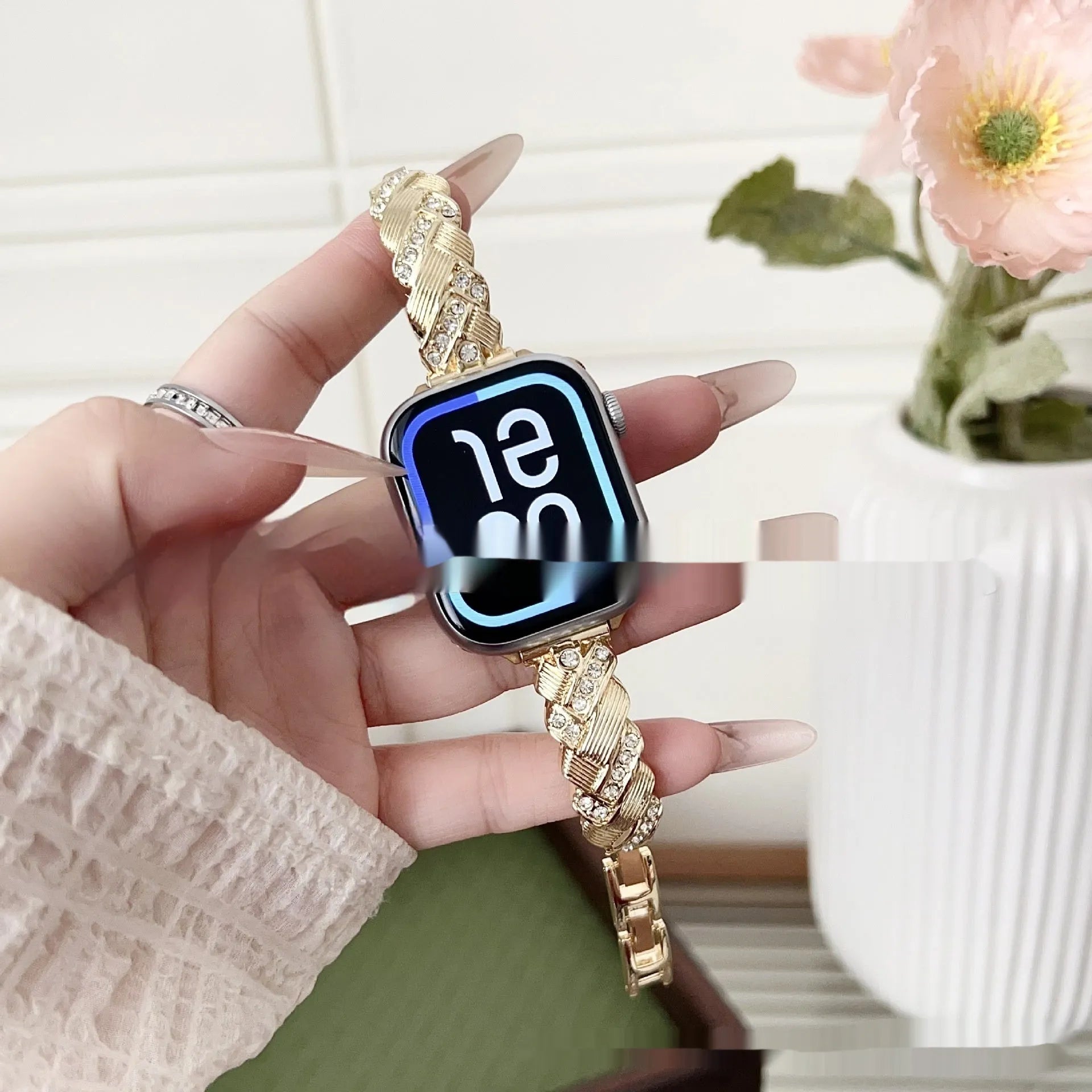 Zinc alloy watch strap with twist diamond design in various colours for iPhone smartwatches