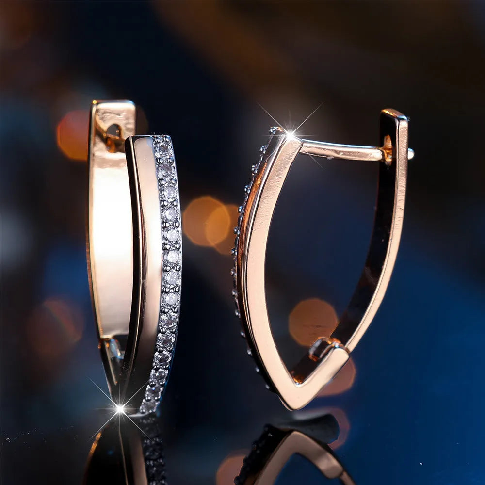 Women's V-shaped geometric ear clips, copper with electroplated champagne gold finish, clip-on style