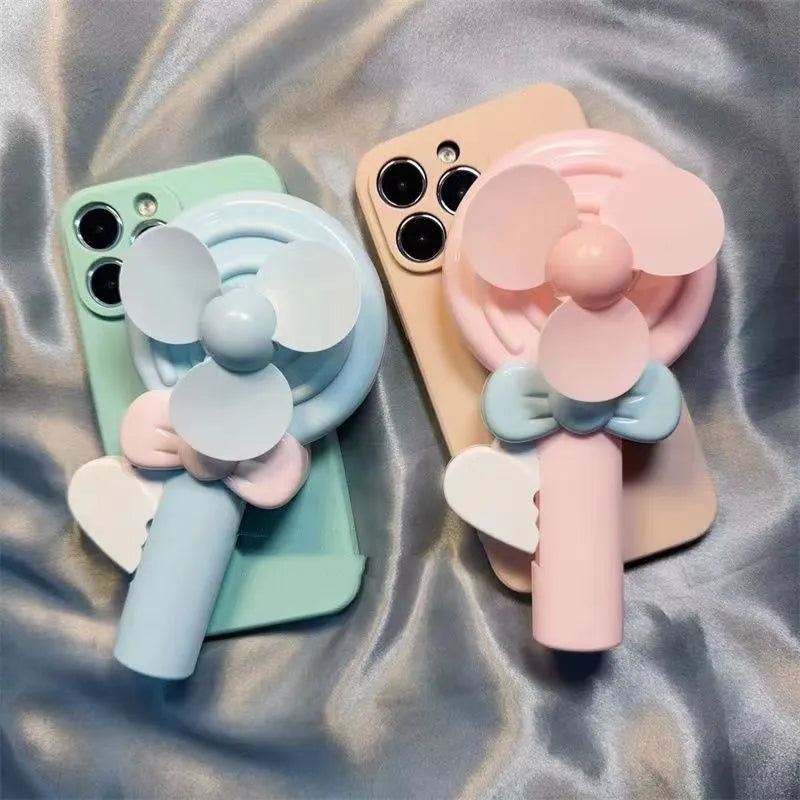 Lollipop hand fan iPhone case in cyan and pink, soft TPU drop-resistant cover for iPhone models