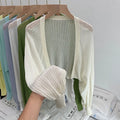 Women's hollow out lantern sleeve blouse in polyester linen fabric for sun protection