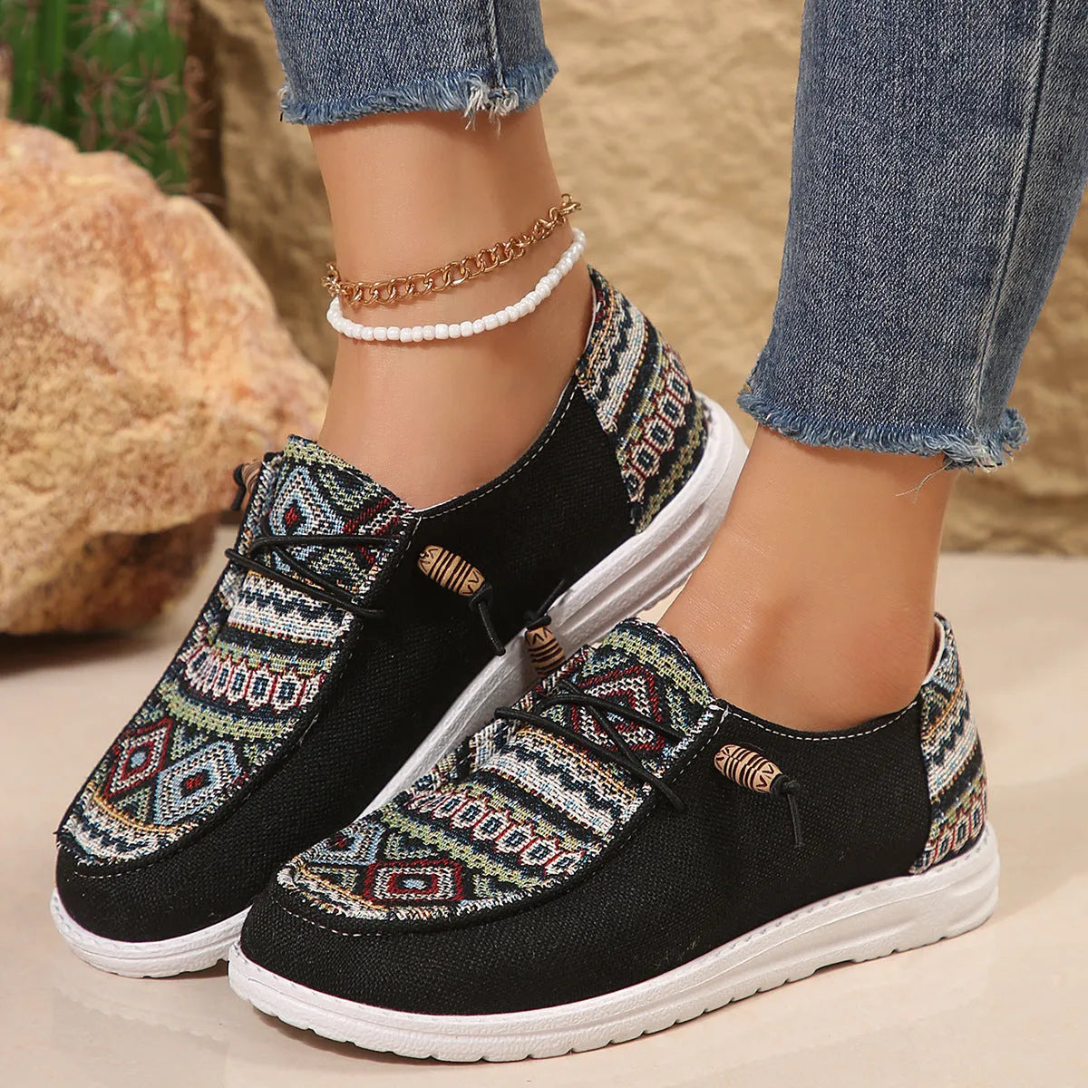 Women's flat round toe low-top shoes in black, dark gray, and khaki colours with artificial PU uppers