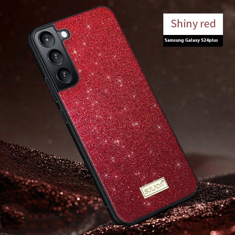 Glitter imitation leather drop-resistant phone case for Samsung S23 to S24Ultra