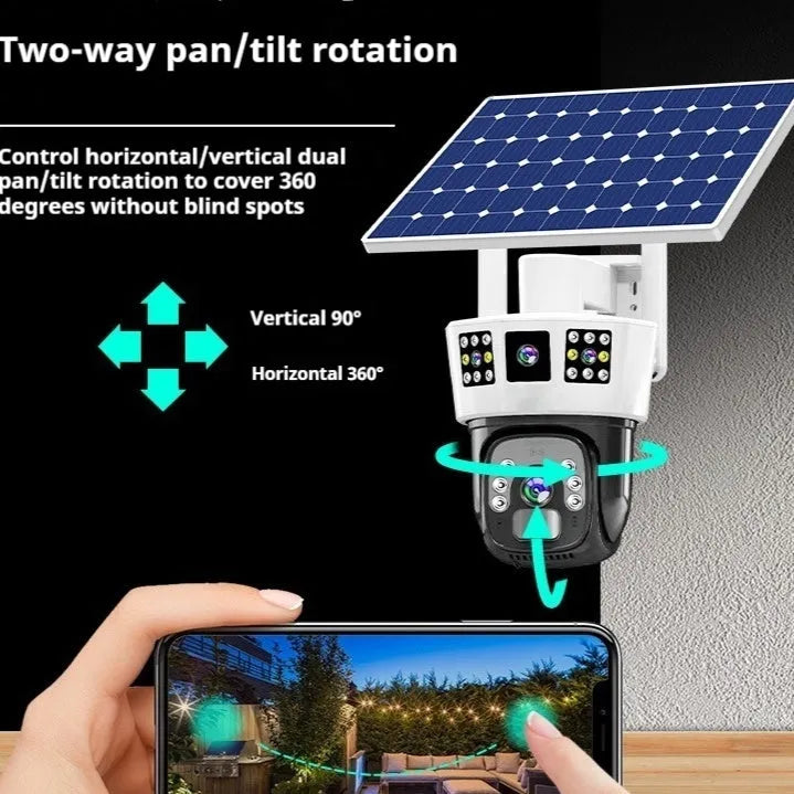 Solar binocular three-screen surveillance camera for outdoor security with 4MP resolution