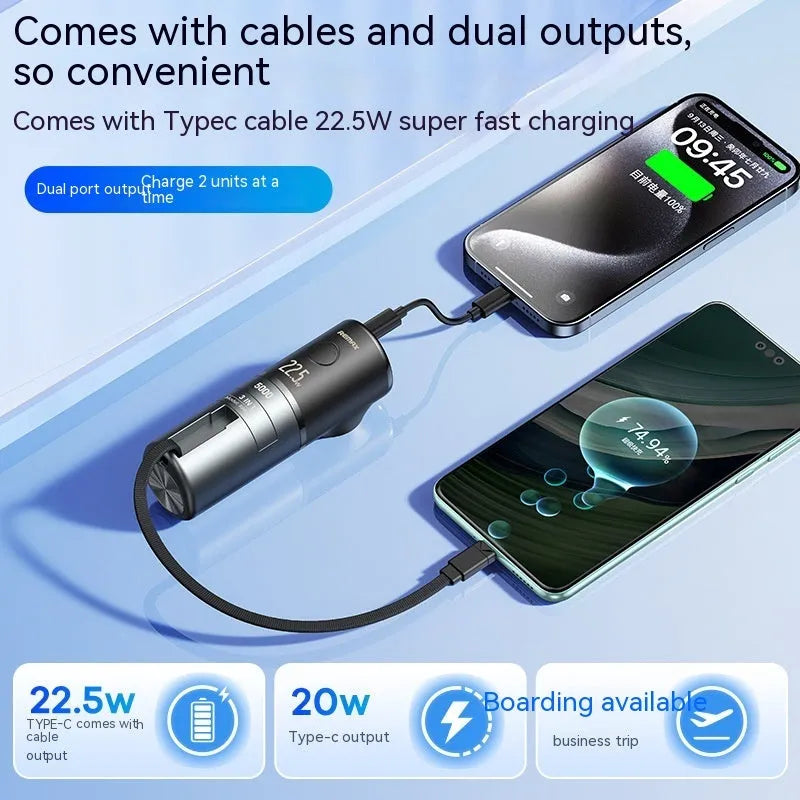 20W fast charge mobile power supply with cable, 5000mAh, ABS PC body, 150x75x46mm