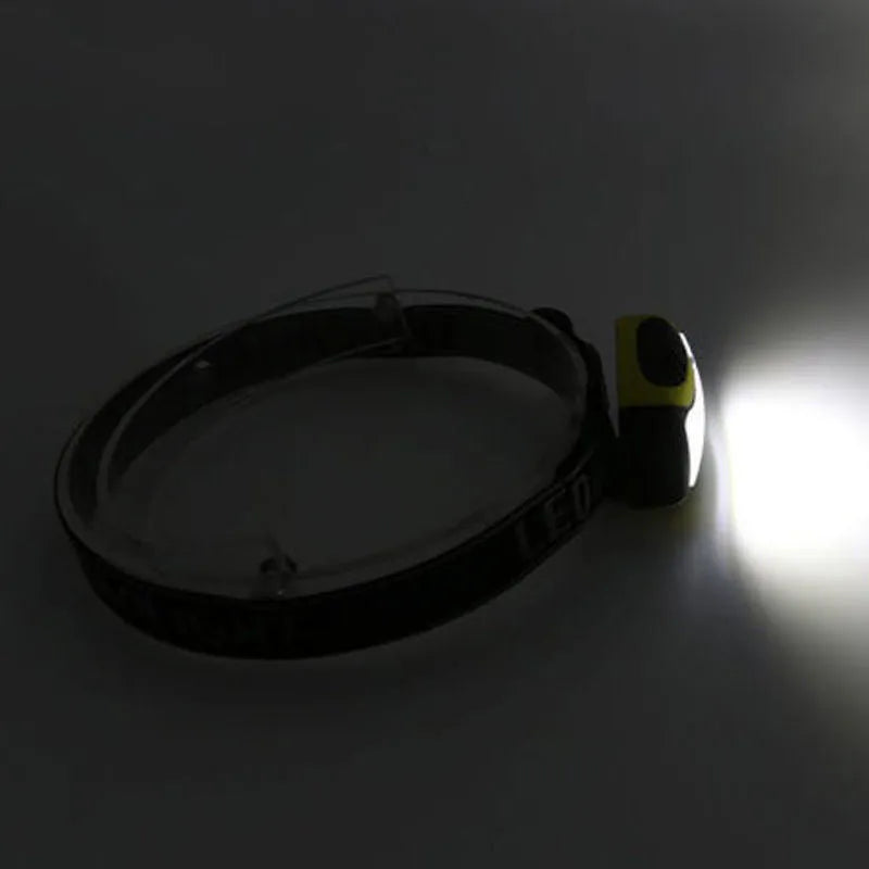 Yellow Major brand headlamp with COB LED light source and adjustable strap for outdoor use.