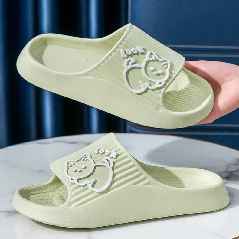 Women's cat design thick platform slippers in various colours with non-slip EVA soles