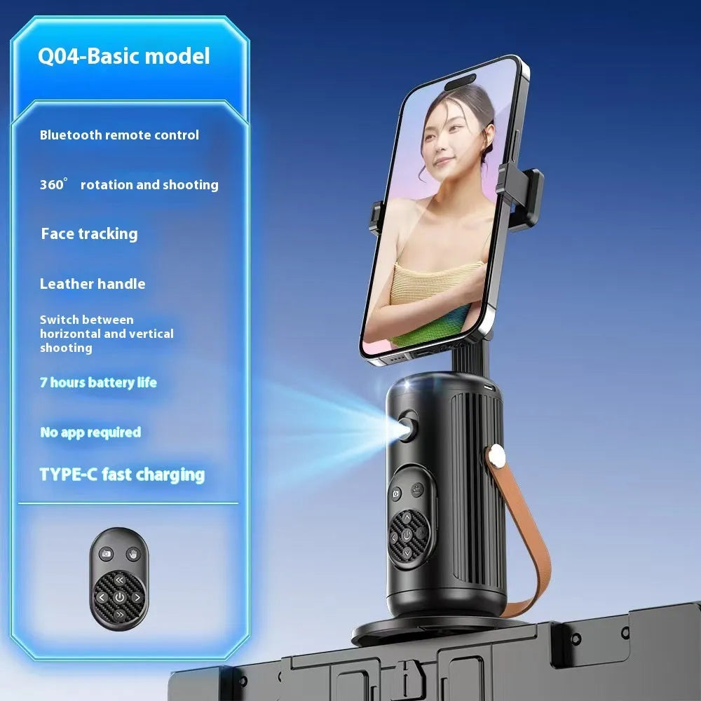 Smart AI face recognition selfie holder with 360 rotation and Bluetooth remote for mobile live streaming