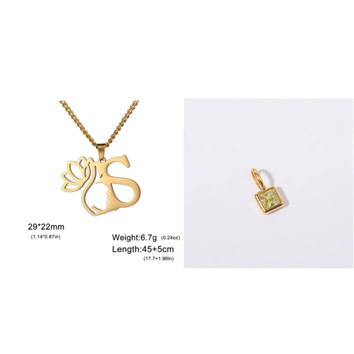Stainless steel cross chain necklace with letter pendant in gold or silver electroplated finish