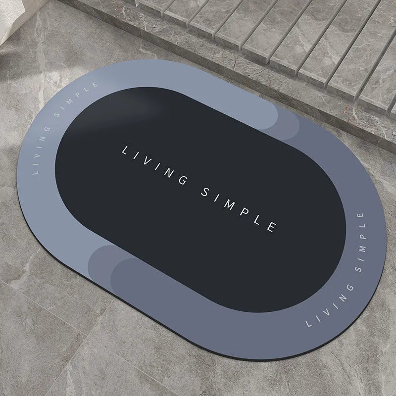 Super absorbent oval bath mat in grey with non-slip rubber bottom, 40x60cm