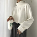 Women's solid colour half-high collar long sleeve loose top in apricot
