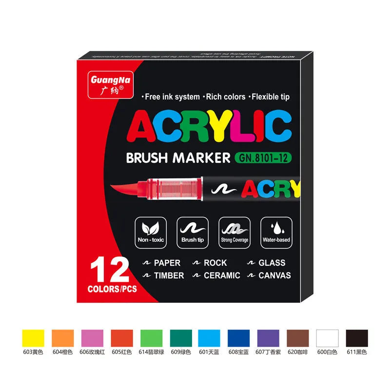 Set of straight liquid acrylic marker pens for art painting and graffiti in various colours.