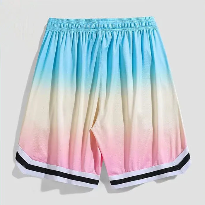 Men's loose casual cropped trousers in gradient pink colour with elastic waistband