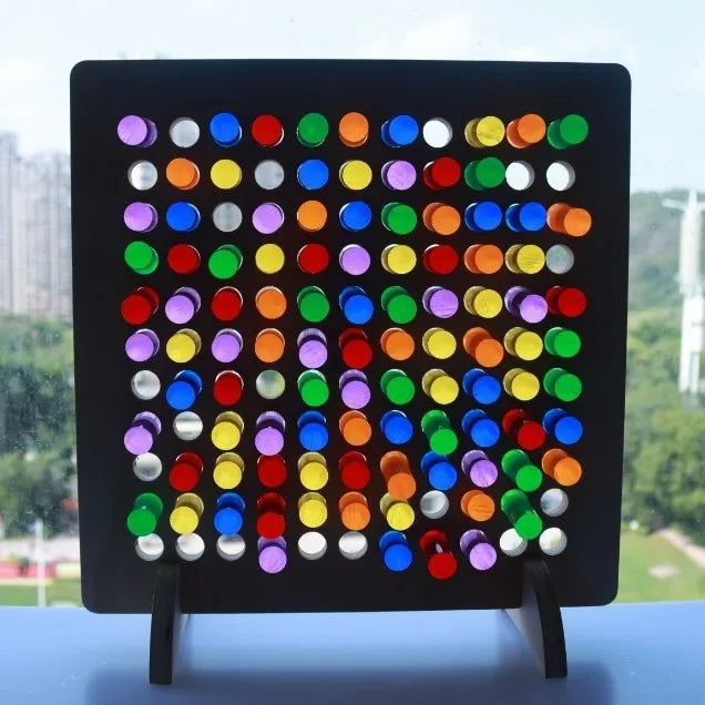 Montessori wooden wire-wrap board with 100 light guide rods in six colours for children aged 3-6