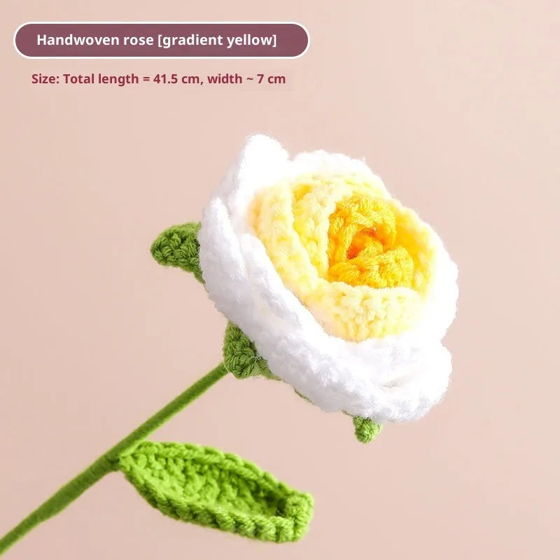 Hand-woven yarn artificial rose bouquet in gradient pink colour for wedding decoration