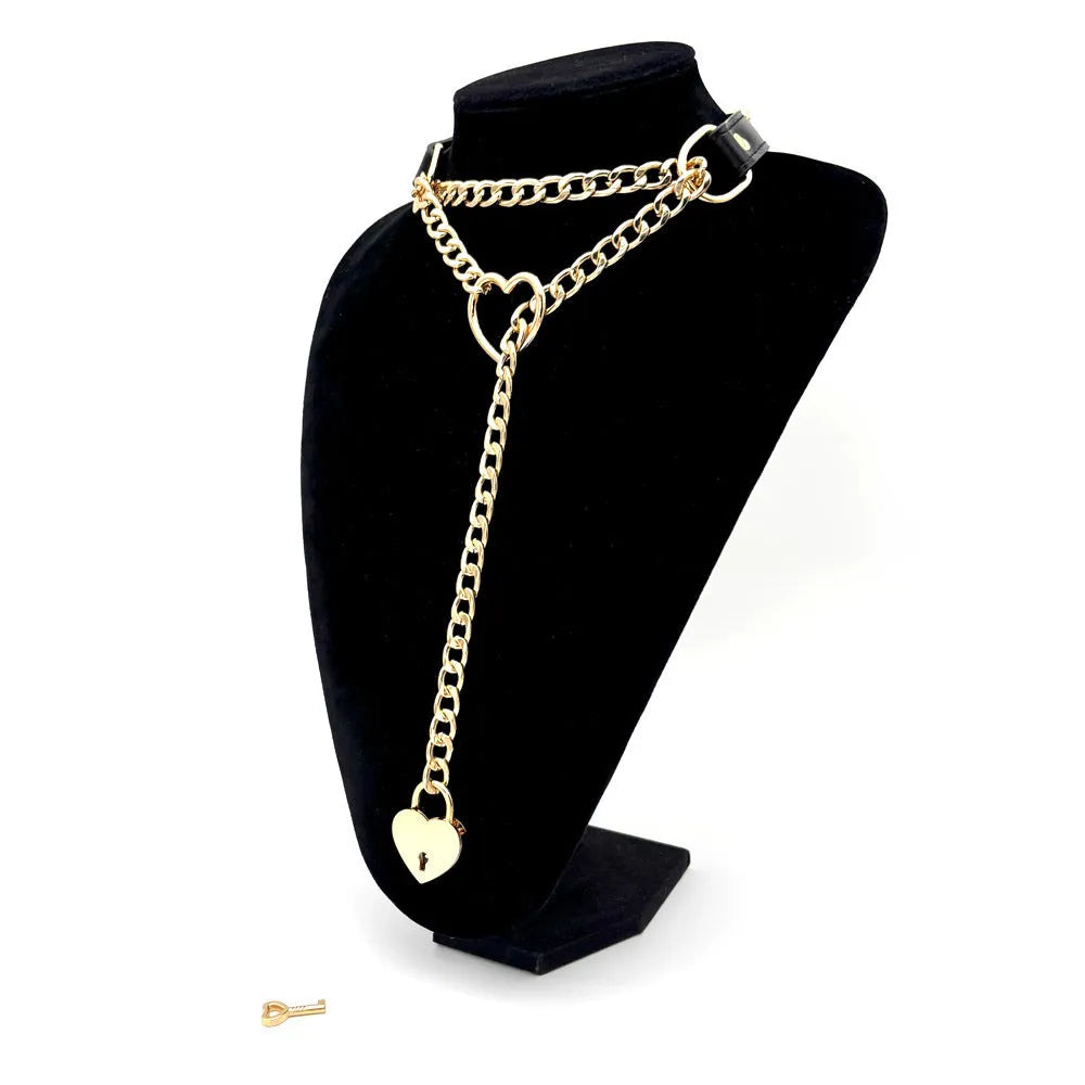 Black leather flirting training alternative traction collar necklace for men and women