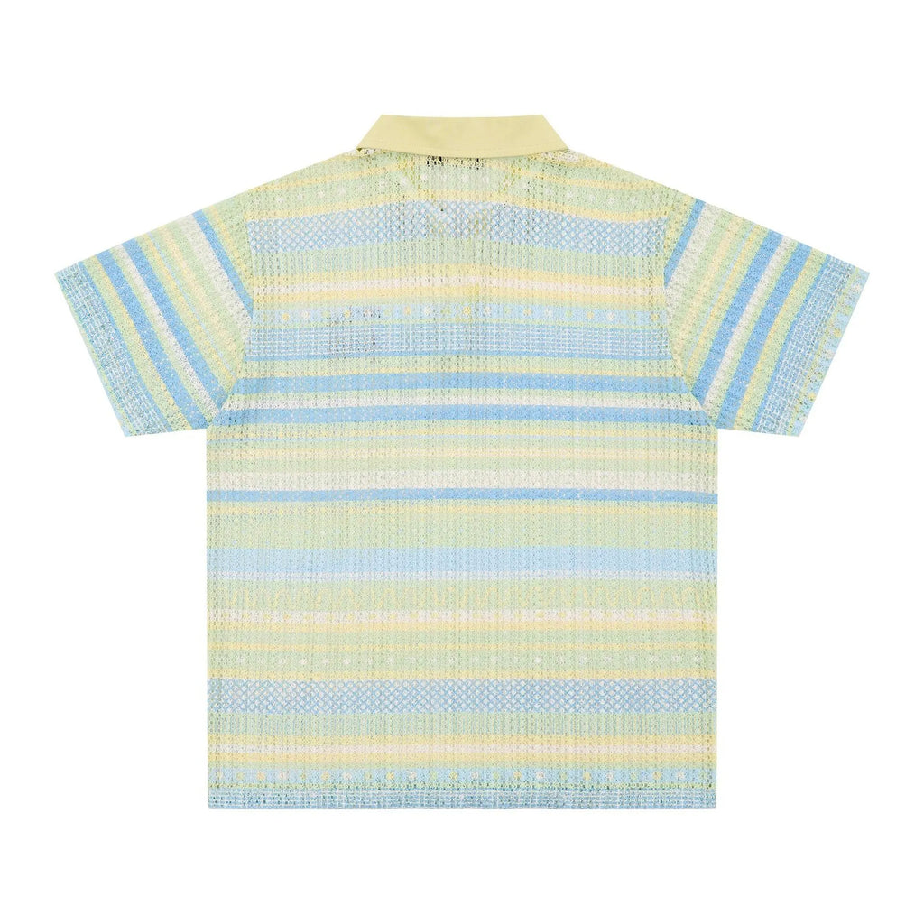 Men's printed short sleeve shirt in loose fit with polyester fabric available in yellow and blue colours