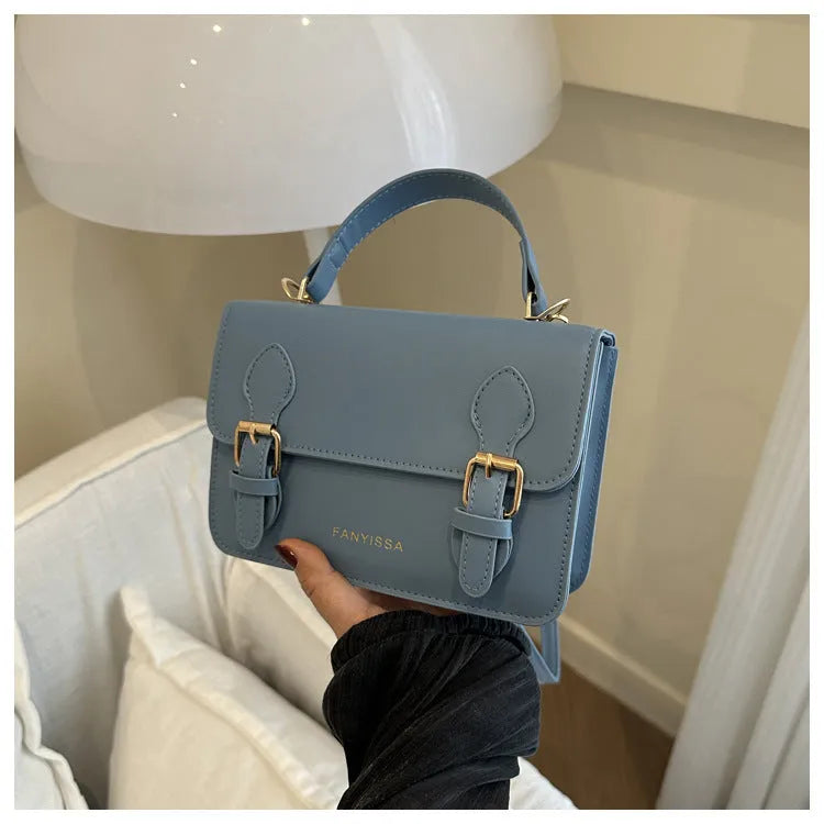 Soft PU small square bag in Western style, horizontal shape, available in six colours including black and khaki