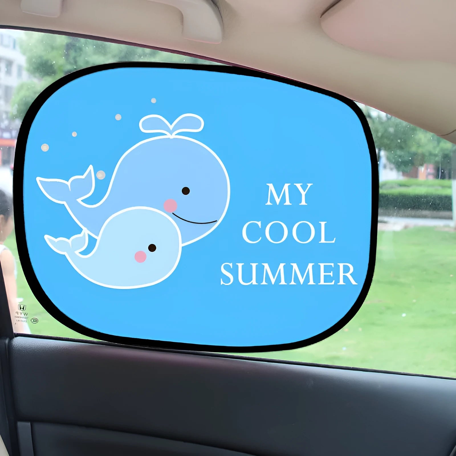 Electrostatic adsorption car side window sunshade with animal pair designs on nylon mesh
