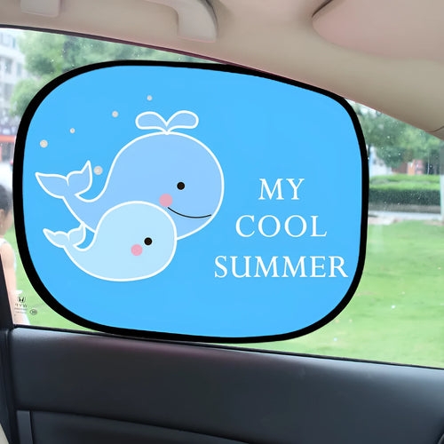 Electrostatic adsorption car side window sunshade with animal pair designs on nylon mesh