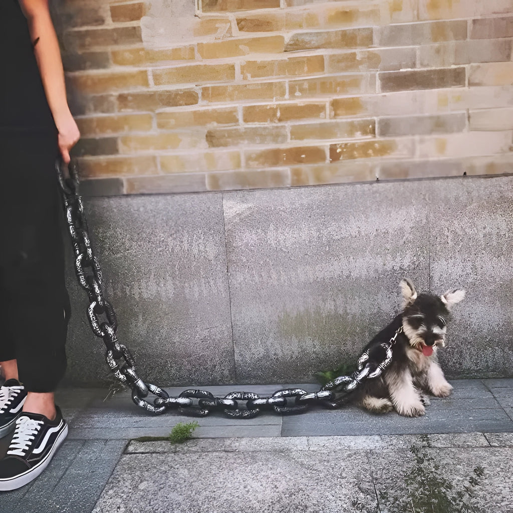 Simulation dog lead prop in bronze, antique silver, or black colour for video spoofs.