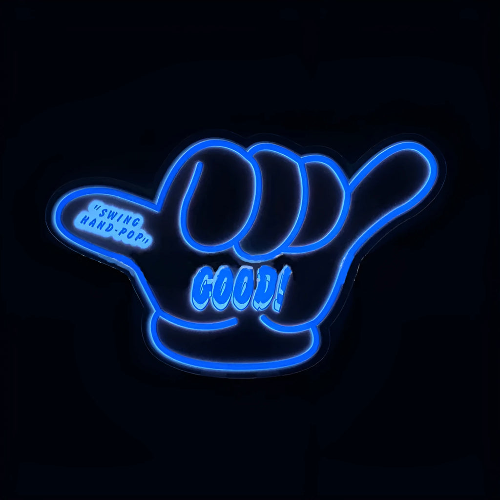 Luminous adhesive wall sticker with LED driver and 60cm connecting line, showing heart and text designs with multiple flashing modes.