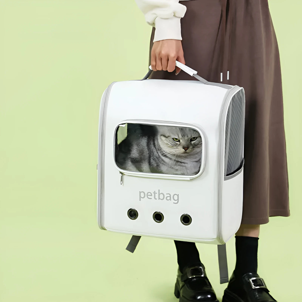 Large capacity cat backpack with transparent window, hard PVC Oxford bag, Brown or White, 6.50kg cat capacity