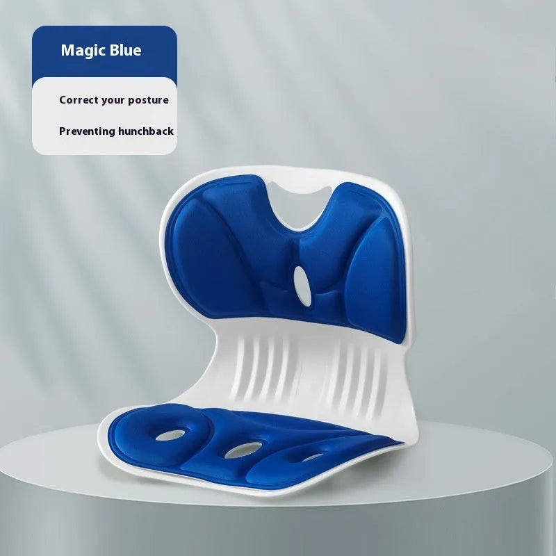 Solid colour memory foam lumbar support cushion shown in grey on an office chair.