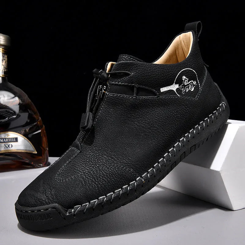 Men's casual leather shoes with mid heel height increase and round toe design