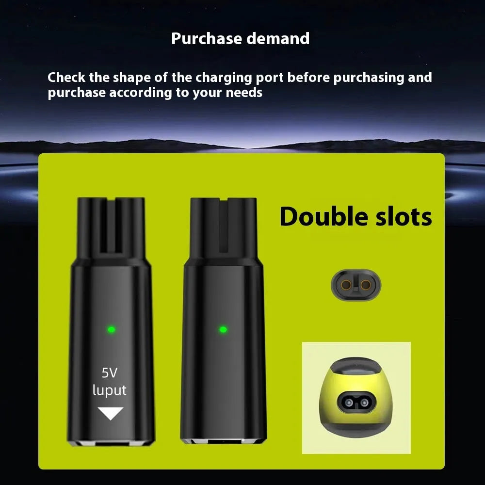 USB-C charging adapter for electric shaver with aluminium alloy case in black or grey colour