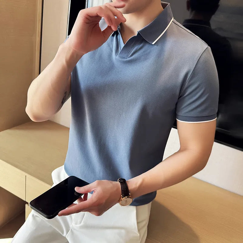 Mercerized cotton blend polo shirt with lapel collar in solid colour options