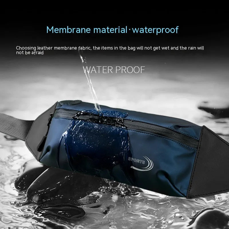 Men's black waterproof waist bag made from Derm Oxford polyester for sports.