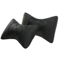 Black leather quilted car headrest pillow with diamond pattern for neck support.