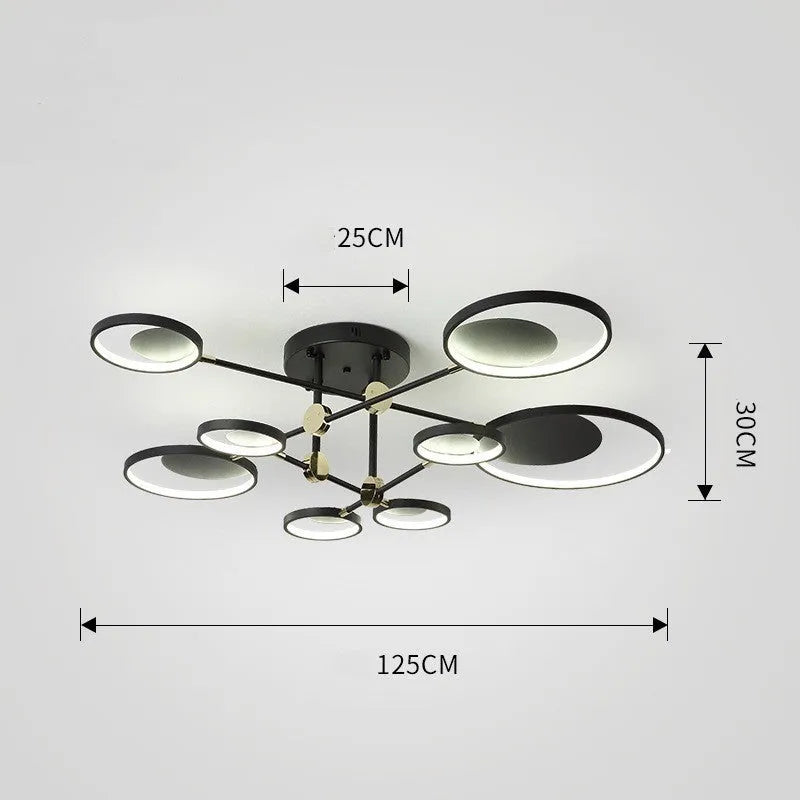 Modern glass molecular ceiling light with LED illumination, 720mm diameter, three colour options
