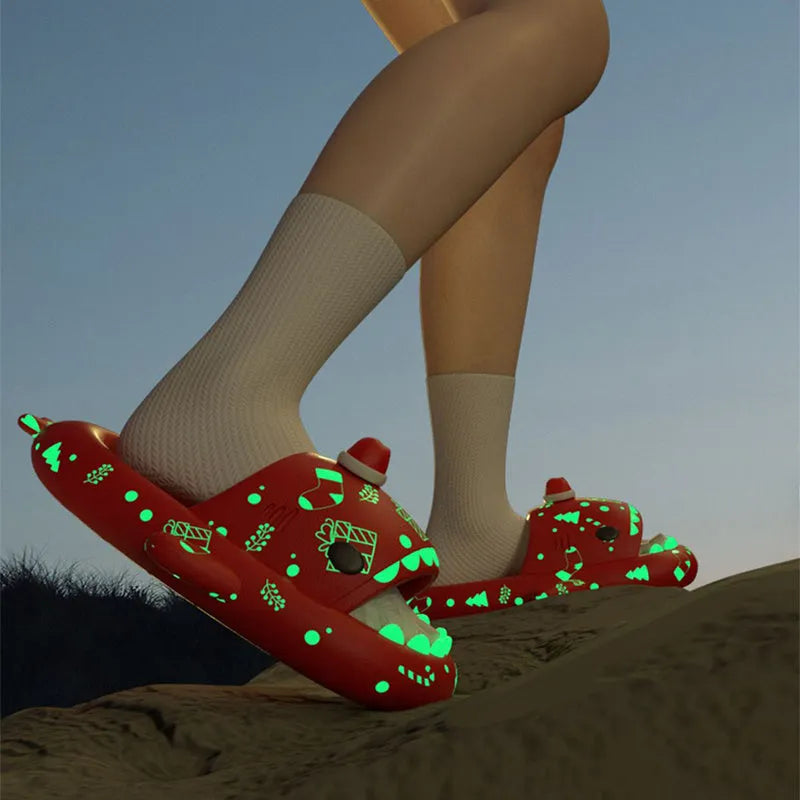 Luminous shark slippers for couples non-slip EVA bathroom house shoes glowing shark design